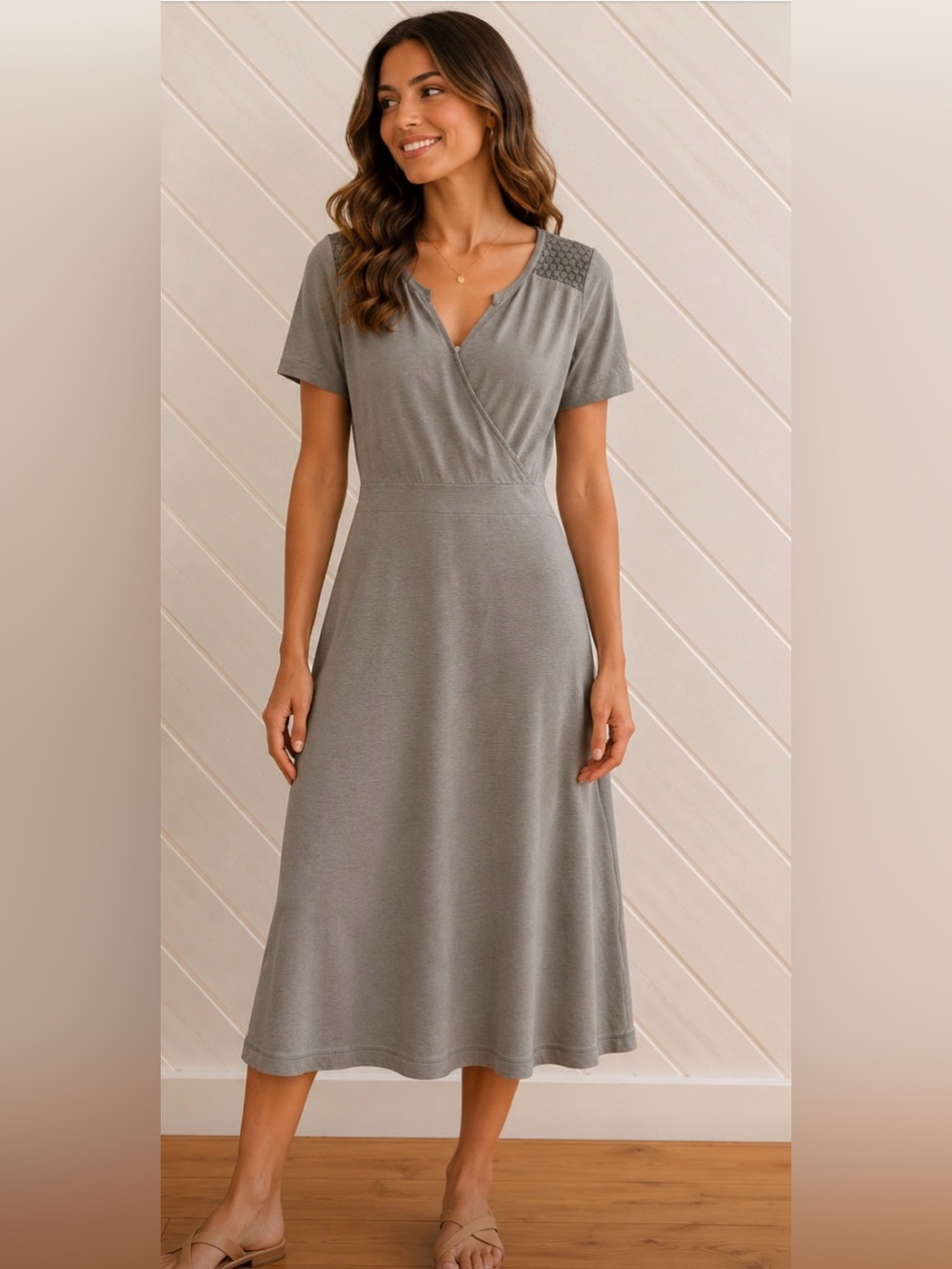SANDWICH Gray Faux Wrap Cotton Dress